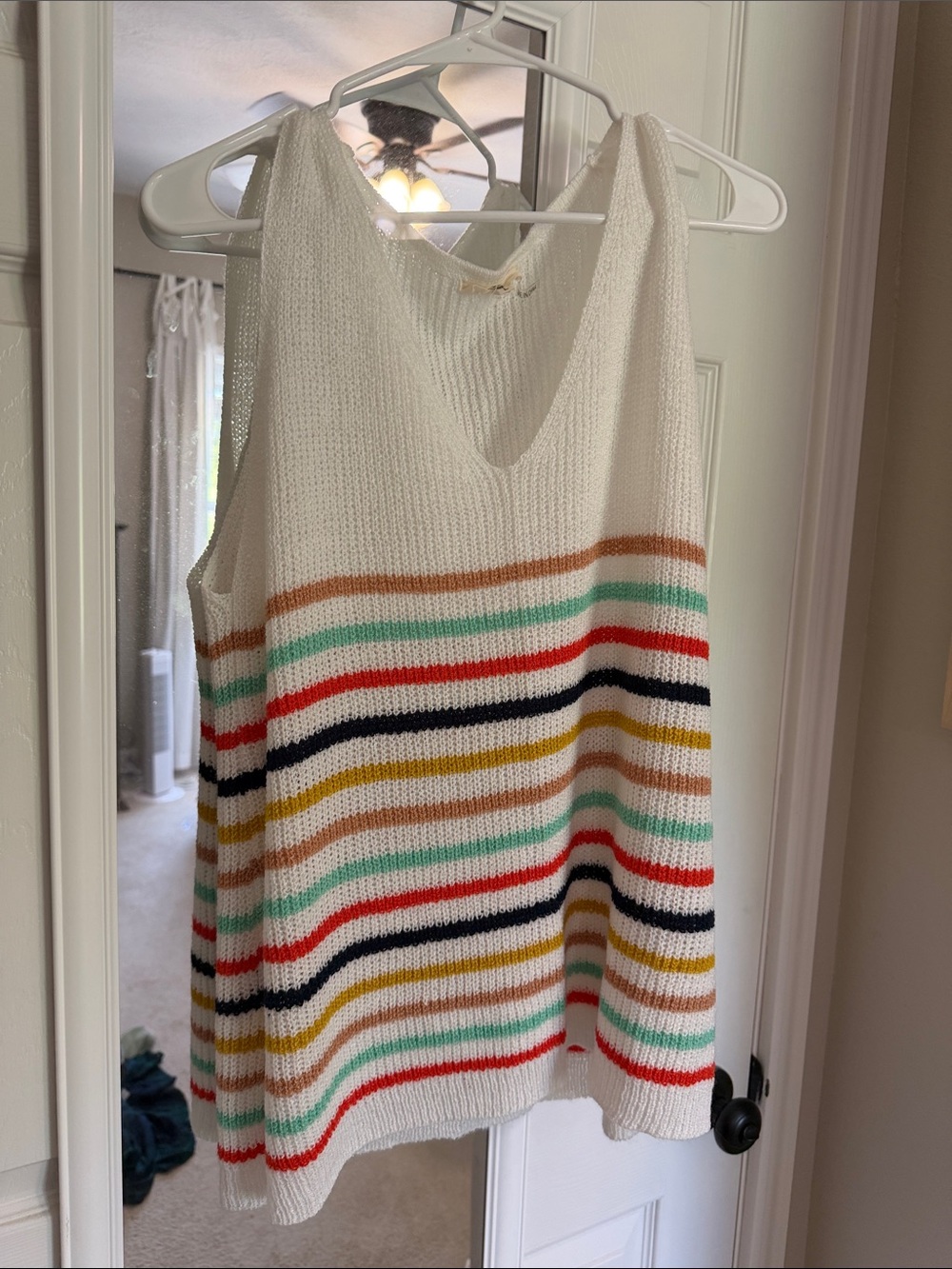 entro White Knit Tank Top with Multicolor Stripes